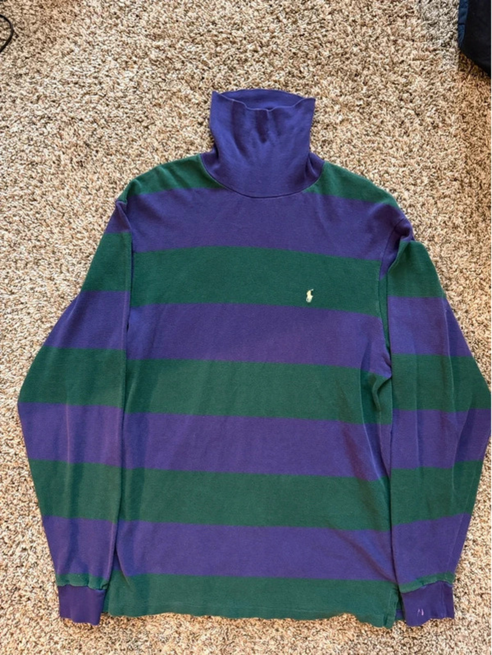 Polo Ralph Lauren vintage turtleneck rugby sweater green purple made in USA L